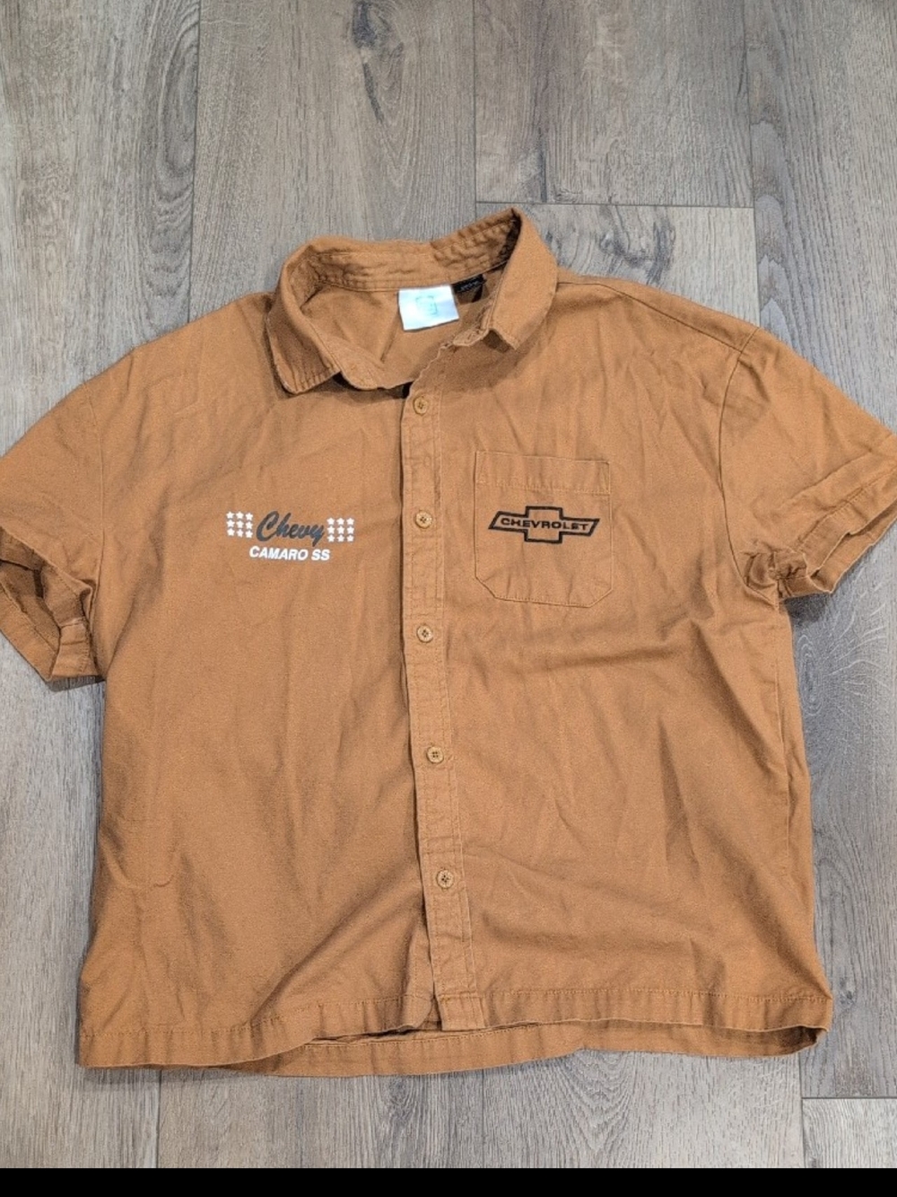 Vintage Chevy Camaro Brown Short-Sleeve Button-Up Shirt